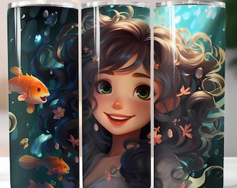 Tumbler avvolgente kawaii con sirena / 20 oz, stampa a sublimazione sottile in PNG / sfondo trasparente / download digitale istantaneo