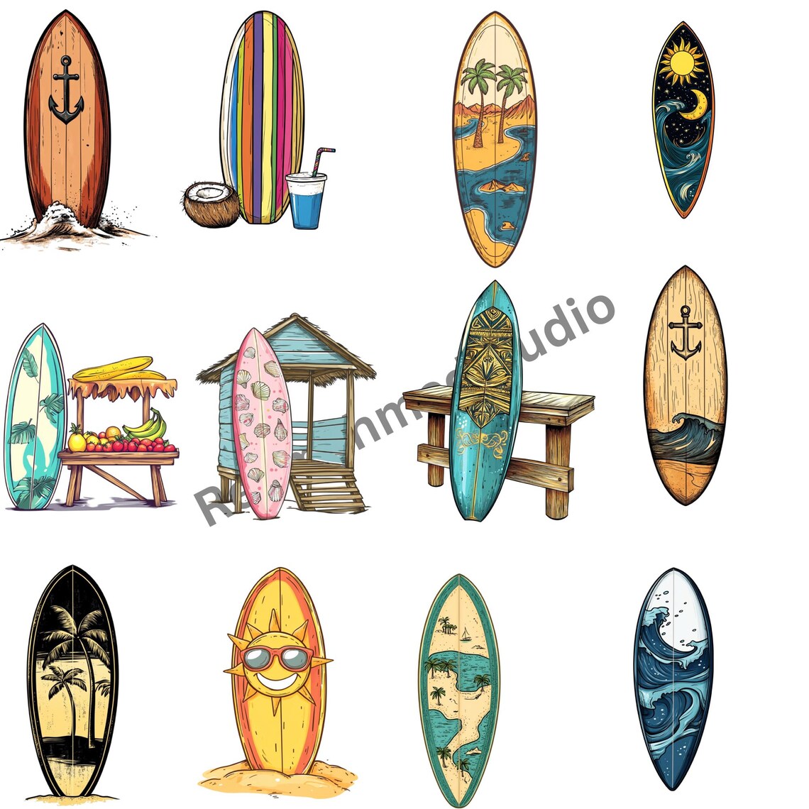 29 Summer Surfboard Clipart Bundle | Beach Surf PNG Set | Transparent ...