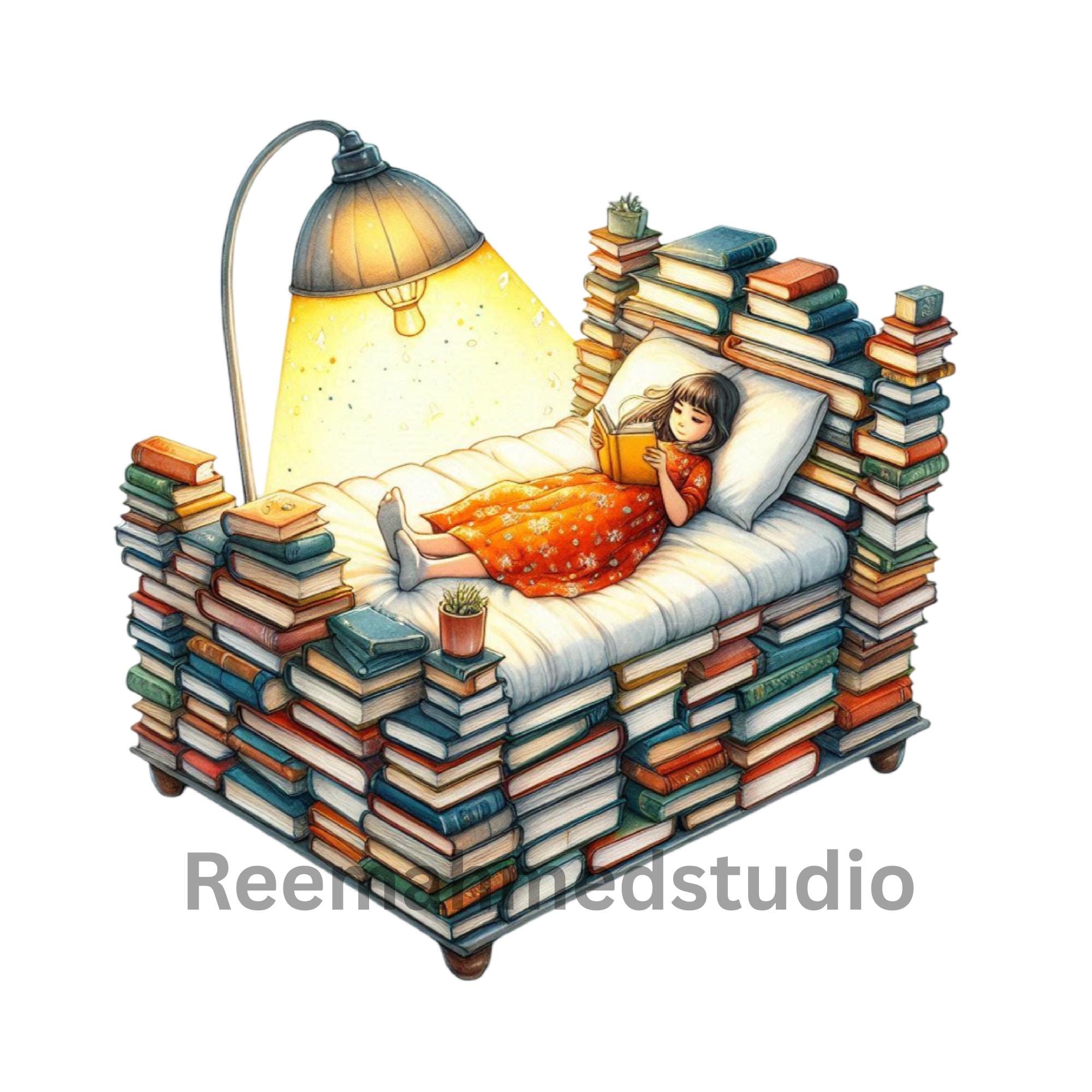Whimsy Reading Whimsical Reading Girl Clipart Bundle, Fantasy Book PNG Illustrations ...