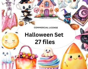 Kawaii Halloween Clipart Set: Spooky Pastel PNG Graphics