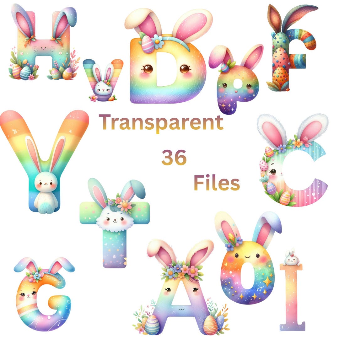 36 Watercolor Easter Alphabet PNG Bundle – Spring Letters & Numbers ...