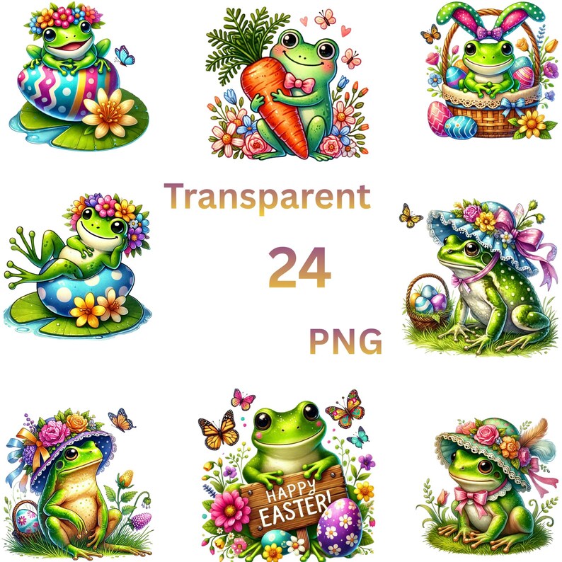 Watercolor Easter Frog Clipart Bundle – Spring Animals, Easter Eggs PNG ...