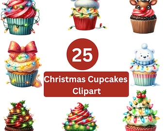 25 Christmas Cupcakes Clipart Bundle | Holiday Baking PNGs | Festive Digital Download for Crafts & Sublimation
