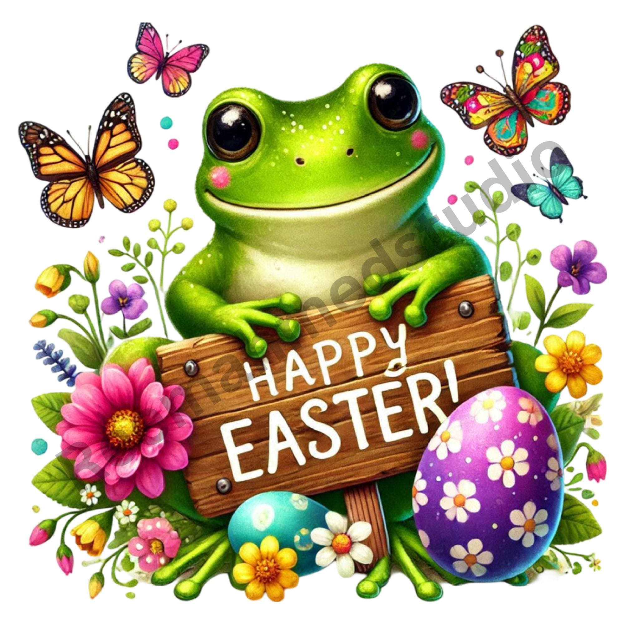 Watercolor Easter Frog Clipart Bundle – Spring Animals, Easter Eggs PNG ...
