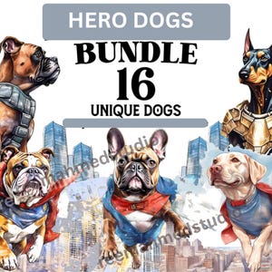 16 Hero Dogs Clipart Bundle || 300 DPI || High resolution || Transparent Background