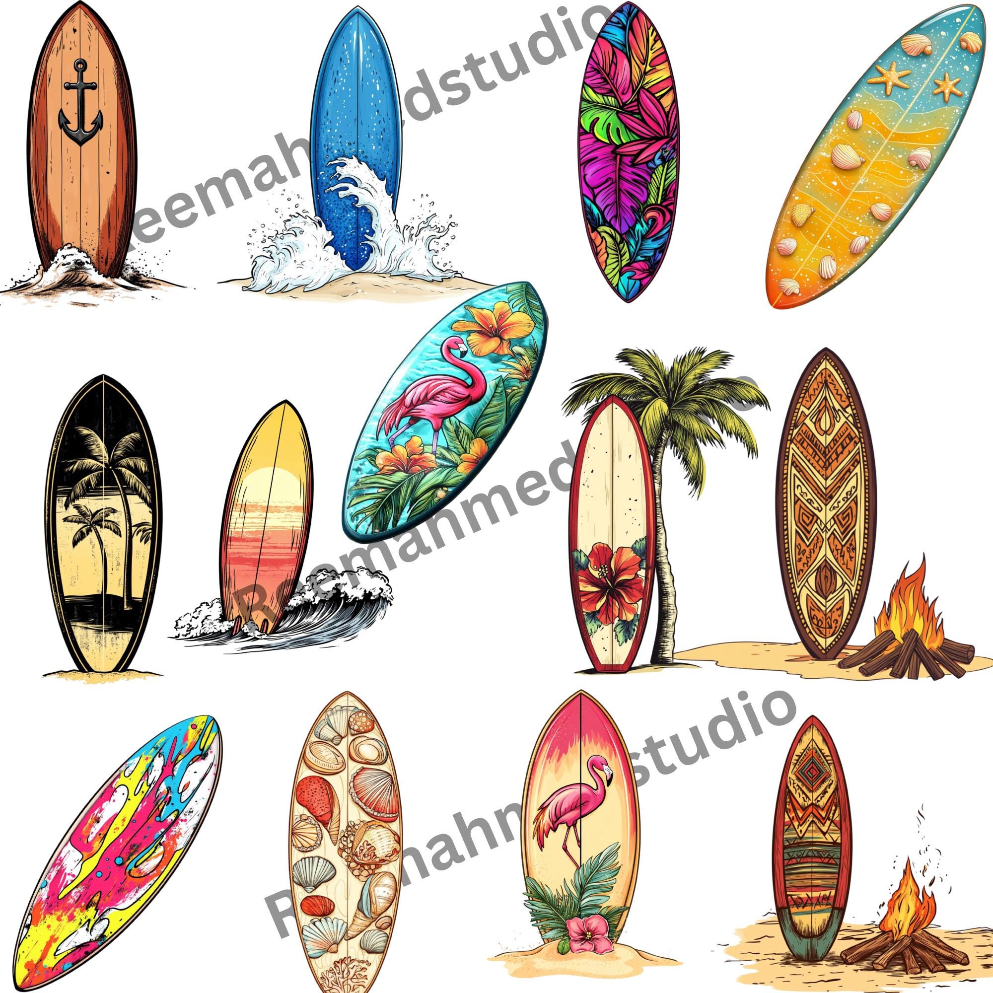 29 Summer Surfboard Clipart Bundle | Beach Surf PNG Set | Transparent ...