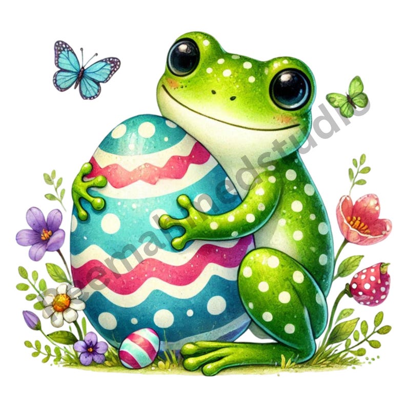 Watercolor Easter Frog Clipart Bundle – Spring Animals, Easter Eggs PNG ...