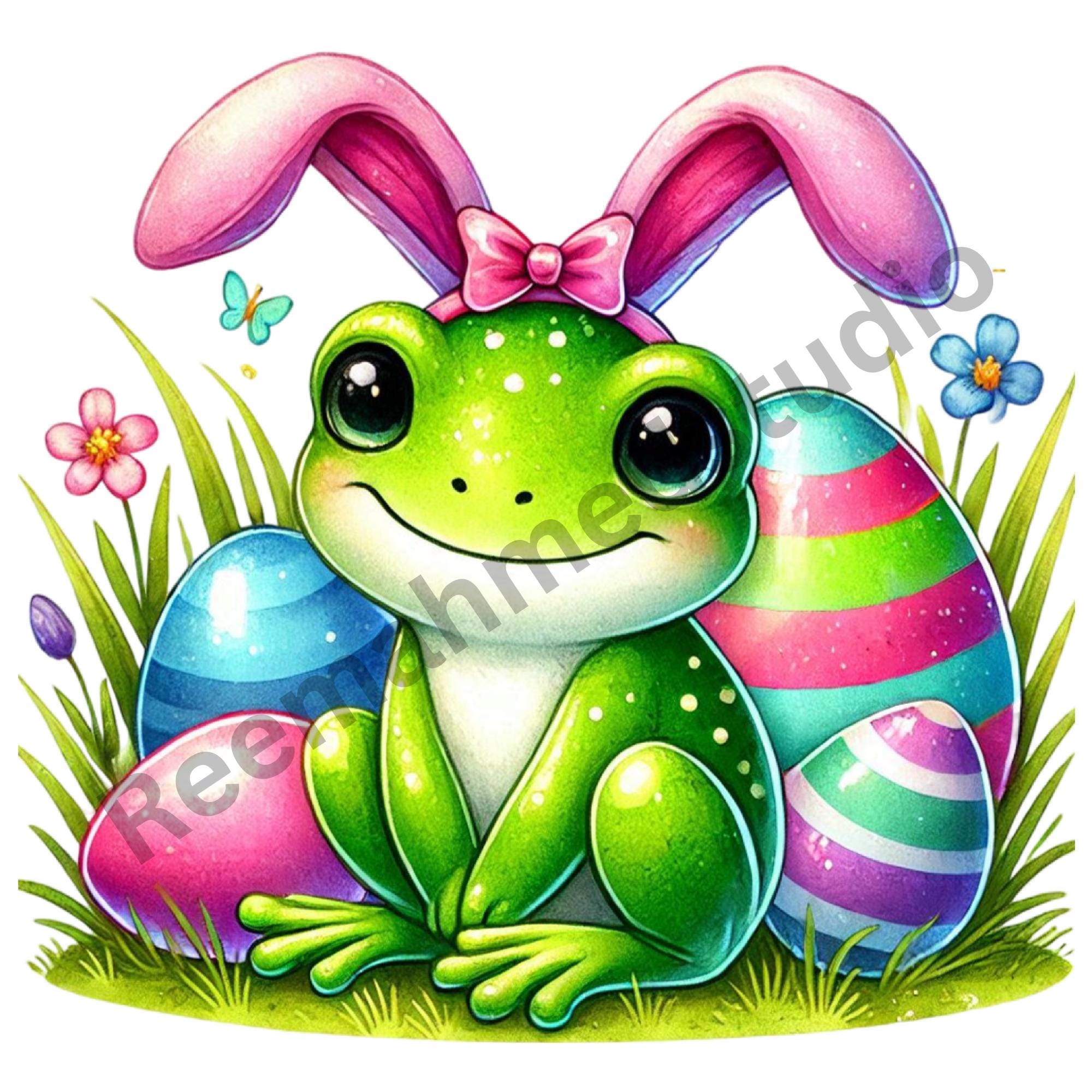 Watercolor Easter Frog Clipart Bundle – Spring Animals, Easter Eggs PNG ...