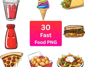 Fast Food Clipart Bundle: Transparent Backgrounds, Commercial Use