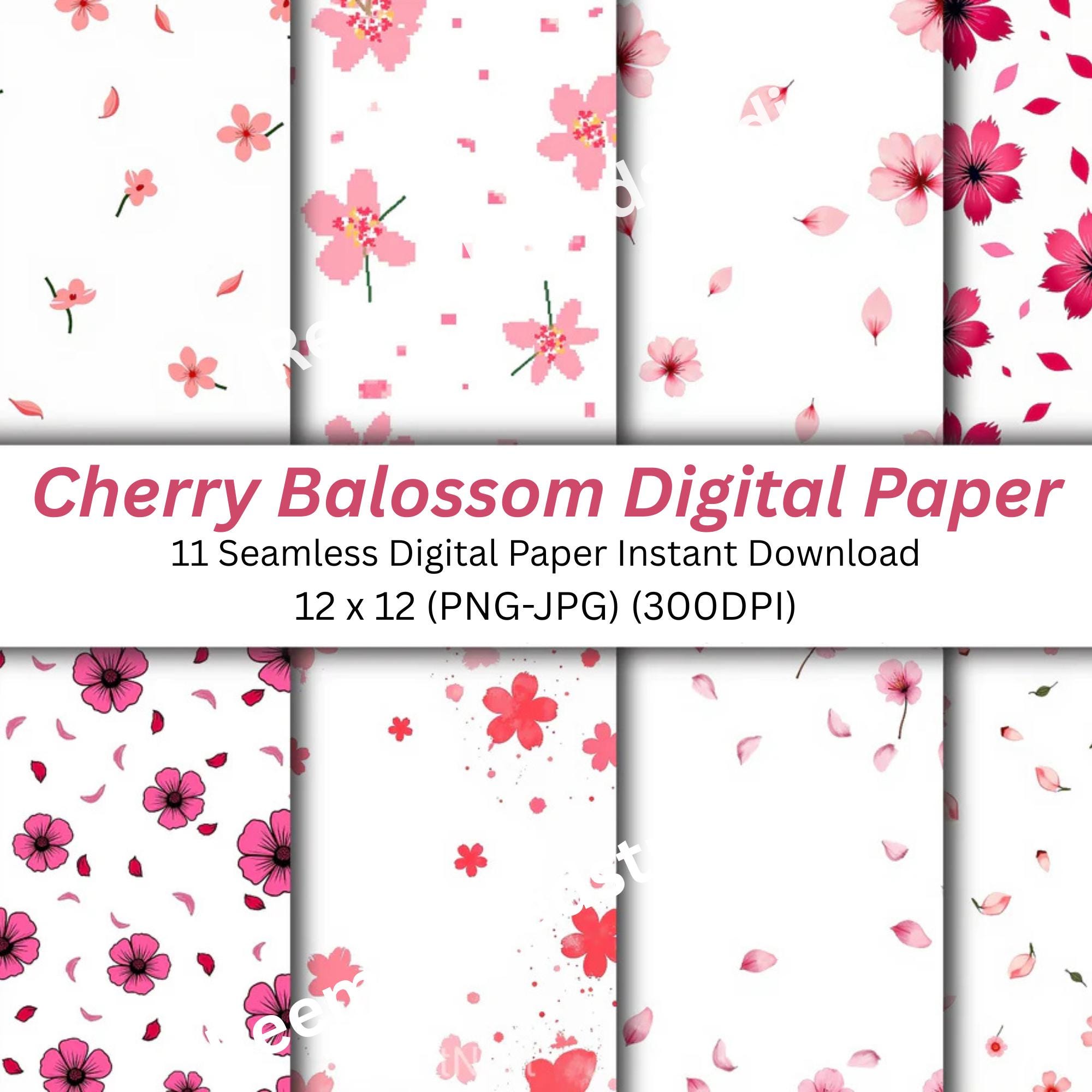 Cherry Blossom Digital Paper – Seamless Floral Patterns (PNG, 300 DPI ...