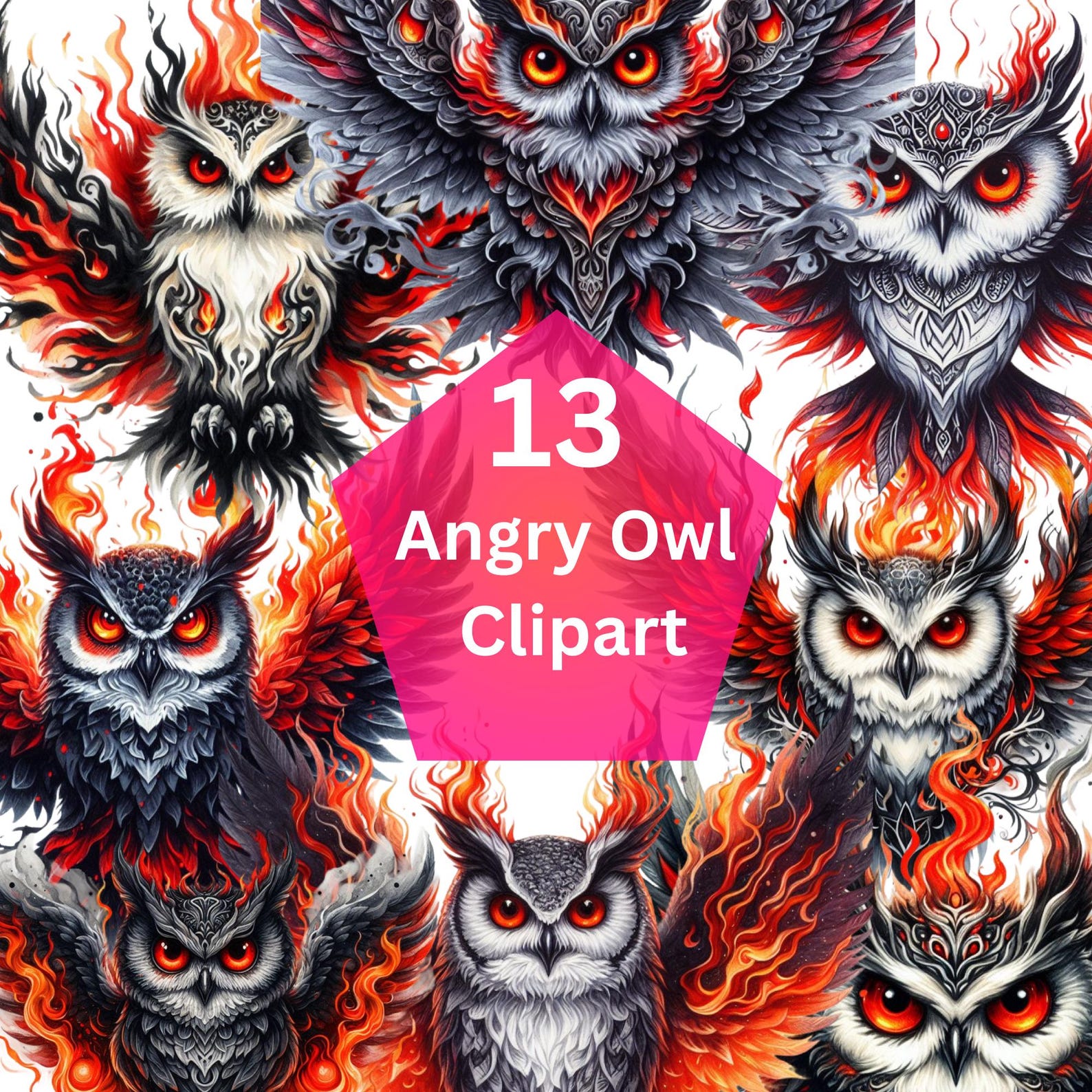 Angry Owl Clipart Bundle: Fierce Illustrations, Commercial Use - Etsy