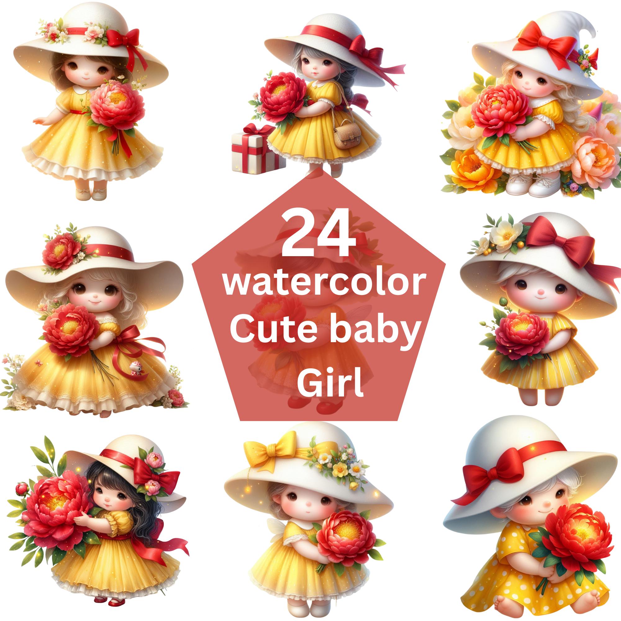 24 Cute Baby Girl Clipart Bundle • Pink Baby Girl PNG Set • Baby Shower ...