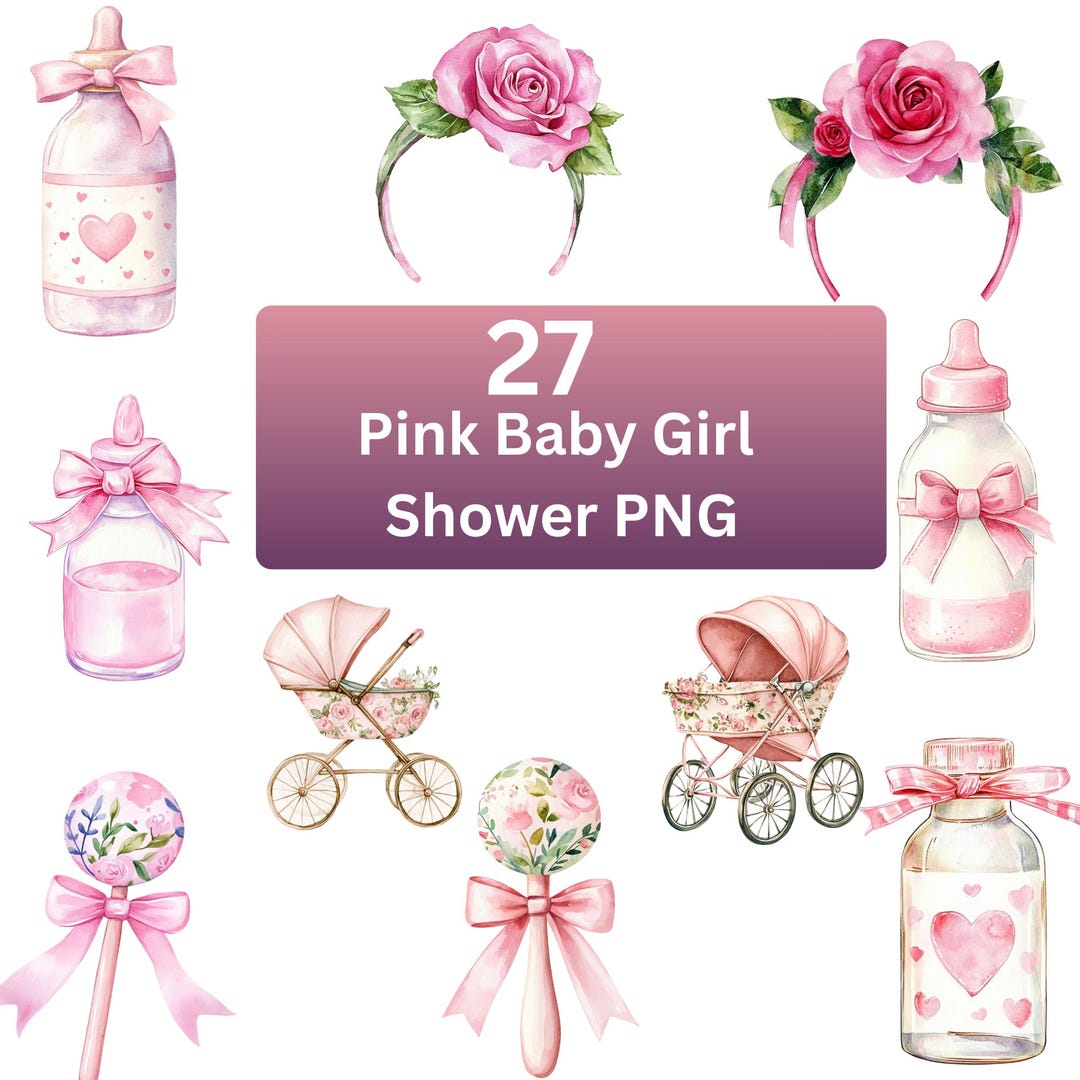 Pink Baby Girl Shower Clipart Bundle | Party Decorations (digital ...