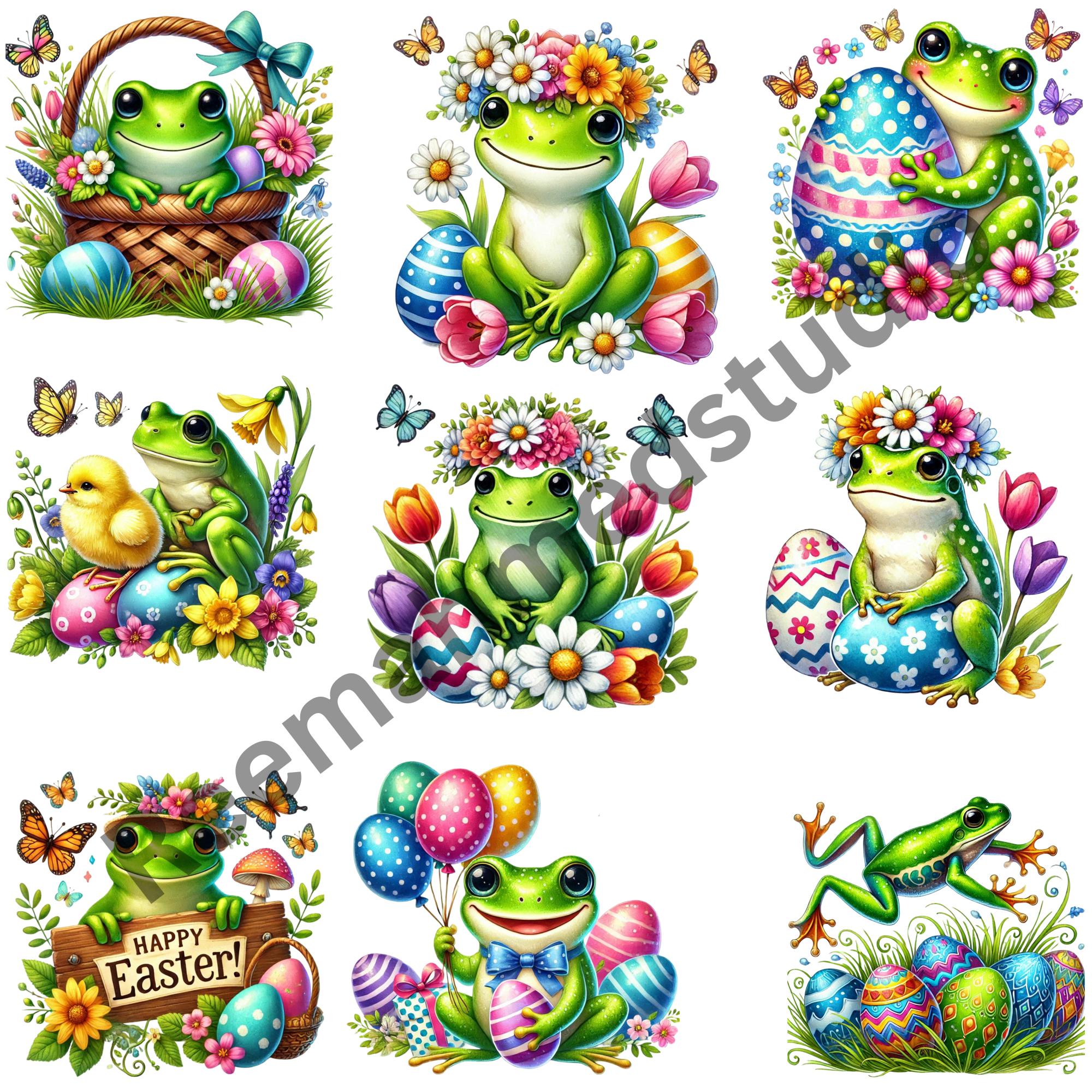 Watercolor Easter Frog Clipart Bundle – Spring Animals, Easter Eggs PNG ...