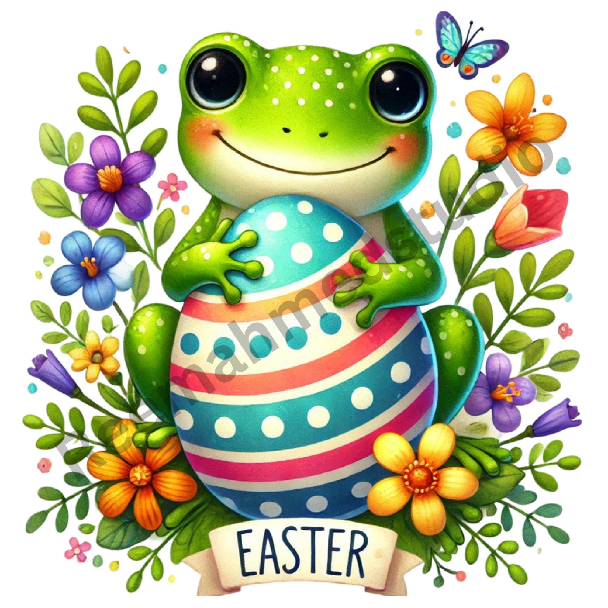 Watercolor Easter Frog Clipart Bundle – Spring Animals, Easter Eggs PNG ...