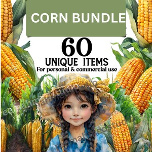 Corn Clipart Bundle: Farm Fresh Illustrations, Harvest Graphics (60 PNG Files, Commercial Use)