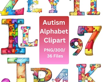 36 Autism Alphabet Clipart Bundle | Puzzle Piece Letters PNG | Educational & Commercial Use