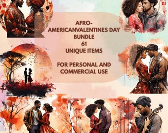 61 Afro-American Love Valentine's Day Clipart Bundle | Instant Download | Transparent Background