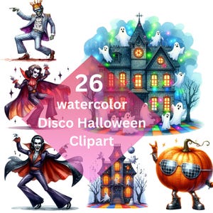 26 Disco Halloween Clipart Bundle – Retro Halloween PNGs, Groovy Spooky Graphics, Digital Download for Party Decor, Stickers & Crafts