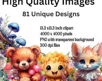 Pacote de Clipart de Animais Kawaii | Gráficos Fofos para Adesivos (PNG)