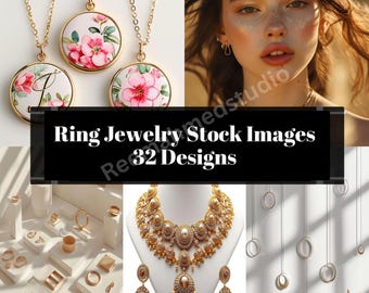 32 Ring Schmuck Lager Bilder | Elegantes Accessoire Fotografie | Minimal Glam Ästhetik | Digitaler Download für Blogger & Kreative