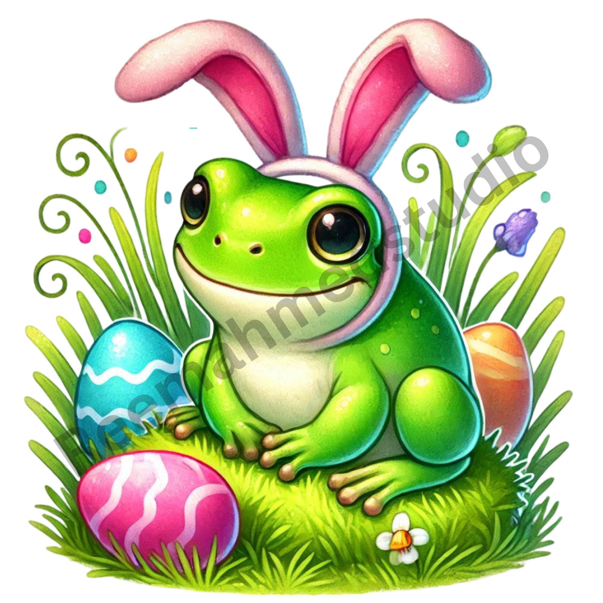 Watercolor Easter Frog Clipart Bundle – Spring Animals, Easter Eggs PNG ...