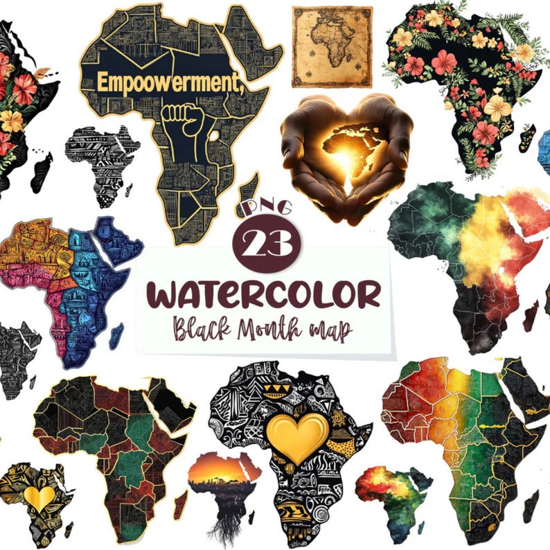 Black History Month Map Clipart: African Heritage PNG Bundle - Etsy