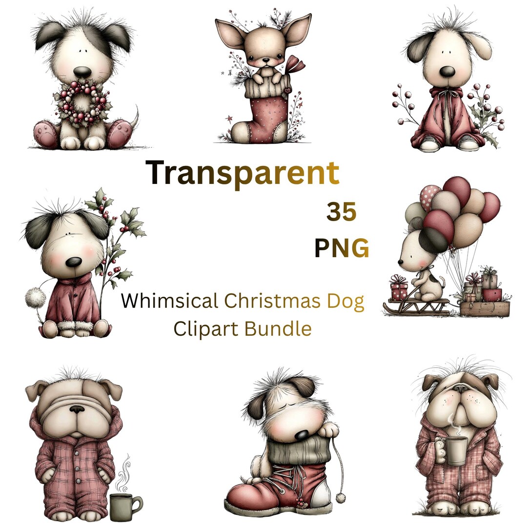 Christmas Dog Clipart Bundle, Watercolor Puppy Holiday Pngs - Etsy