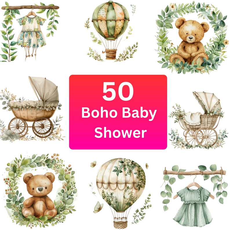 Boho Baby Shower Clipart Set: Neutral Nursery Art (digital Download) - Etsy