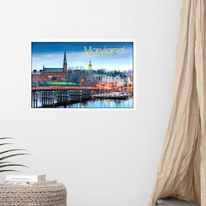 MARYLAND poster - Annapolis Skyline Poster 4 size options - thick matte wall art - hang as is, or fits standard frames