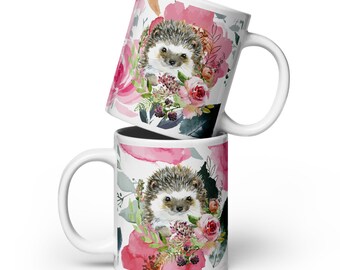 Konstmugg med Hedgehog Flower Garden-motiv - 3 storlekar - maskintvättbar - mikrofonsäker