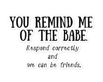 Vinyl Decal - You Remind Me of the Babe Correct Response Sticker - 3 sizes - for water bottles, laptops, phones, travel mugs, cars, bikes