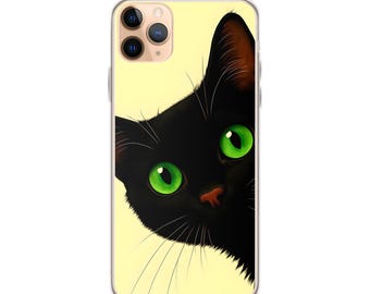 Clear Case for iPhone® all models Peeking Black Cat design, flexible, durable phone protection
