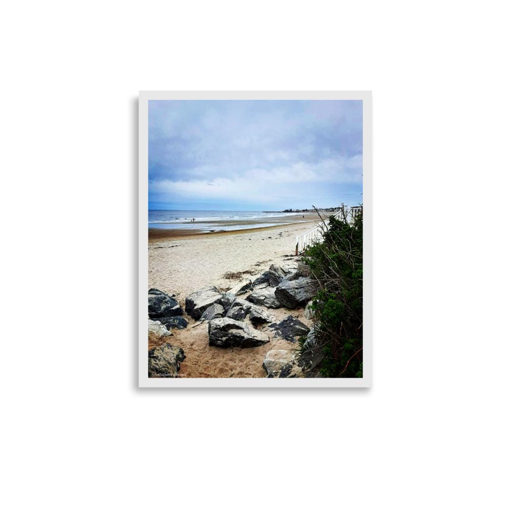 Poster New England beach cottage stairs photo art - 3 sizes - ocean wall art - thick matte poster - hang as is, or fits standard frames