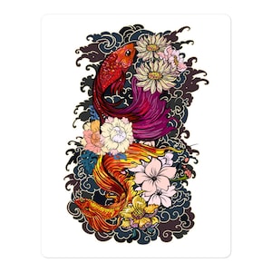 Mooie Bettas Art Sticker / Duurzame sticker / Siamese Vechtende Vis / Beschikbaar. in 3 maten / Aziatische kunststijlsticker
