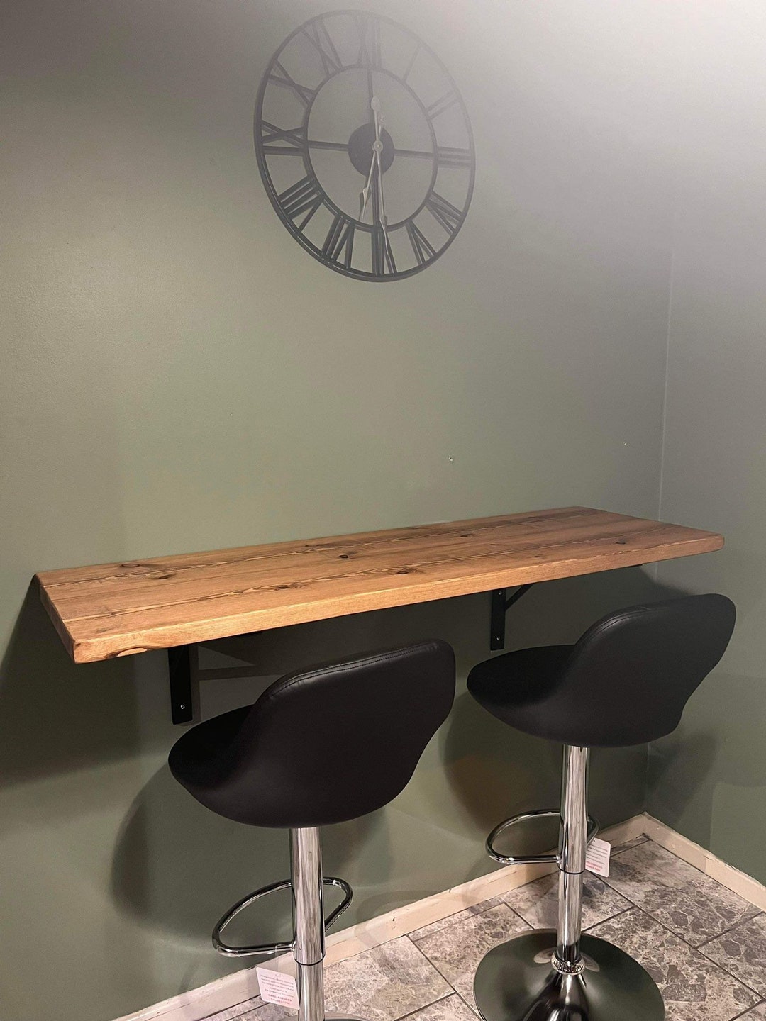 Wall Mounted Breakfast Bar Rustic Solid Pine Floating Desk 7 Colours