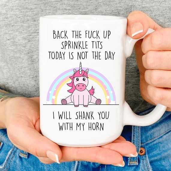 Funny Novelty Coffee Mug 11oz - "Back The Fuck Up Sprinkle Tits" & Shark Quote, Ceramic, Dishwasher & Microwave Safe