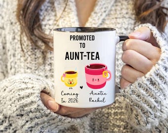 Promoted to Aunt-tea mug, New Auntie Gift Announcement, Personalized Pregnancy Reveal, Baby Announcement Gift For Aunt, Promoted to Auntie