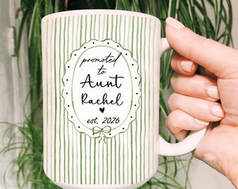 Promoted To Auntie Mug, Aunty Uncle Mugs, Personalized Striped Aunt Mug, Baby Announcement Gift, Gift for New Aunt Pregnancy Reveal