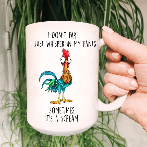 Mug à café drôle de poulet, tasse en céramique de 11 oz, « Je ne pète pas, je murmure parfois dans mon pantalon, je crie », idée cadeau pour homme et femme