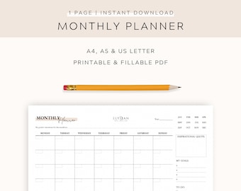 Monthly Planner | Printable + Fillable PDF | Daily Priorities, Productivity, To Do List, Undated Schedule, Self-Care, A4/A5/US Letter