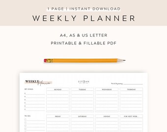 Weekly Planner | Printable + Fillable PDF | Daily Priorities, Productivity, To Do List, Undated Schedule, Organisation A4/A5/US Letter