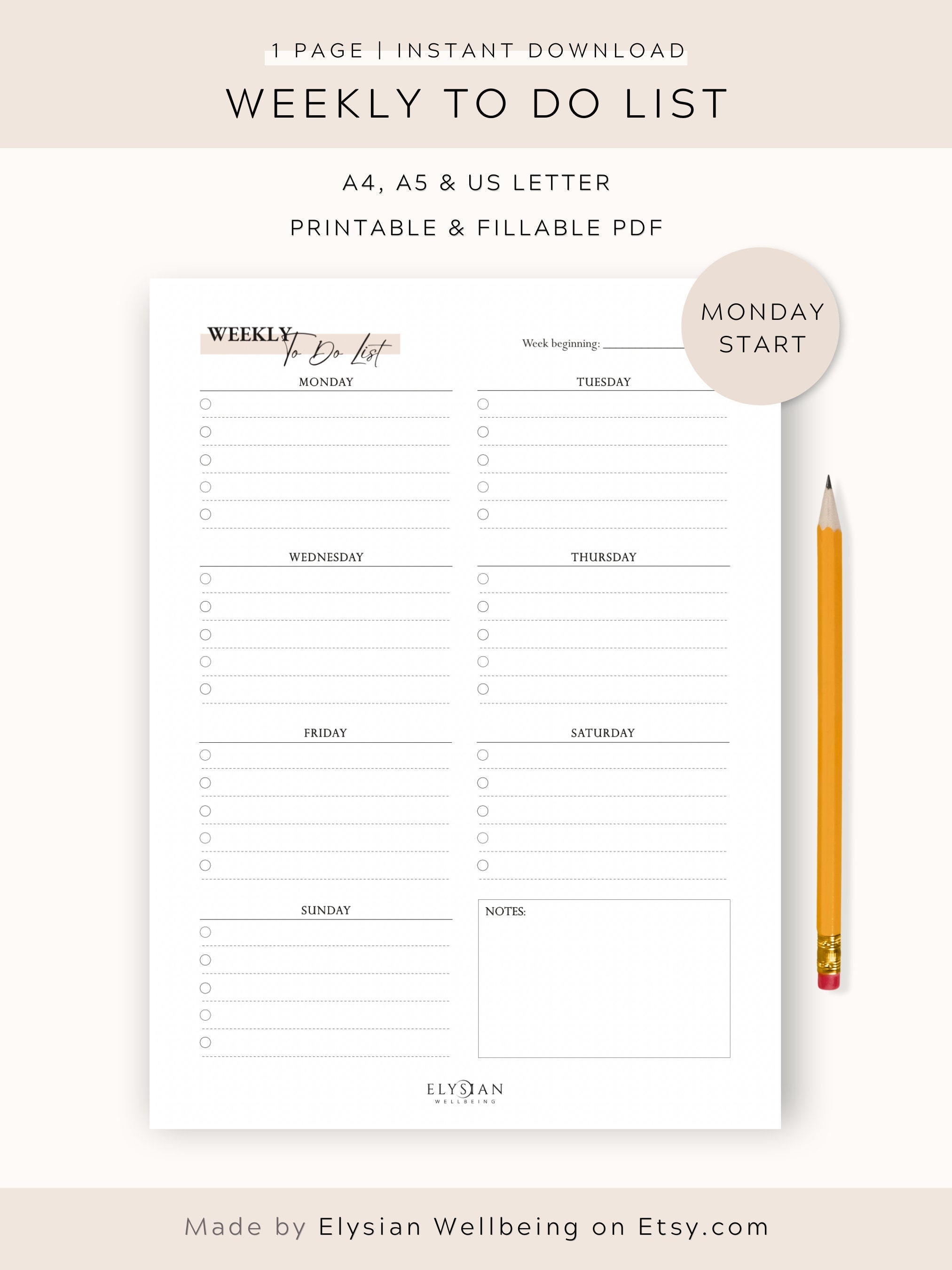Weekly to Do List Monday Start Printable Fillable PDF Daily Priorities ...