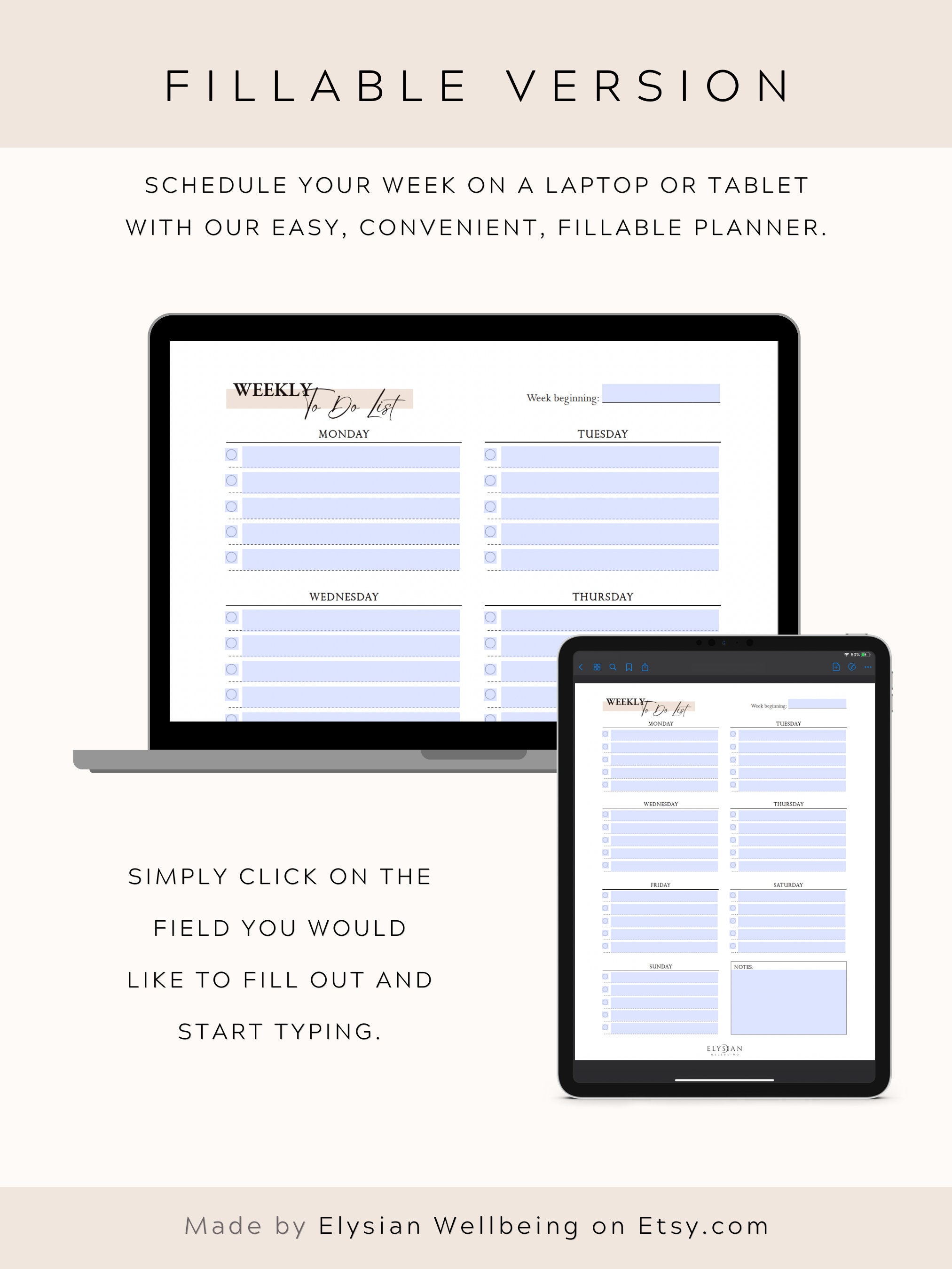Weekly to Do List Monday Start Printable Fillable PDF Daily Priorities, Productivity, Undated ...