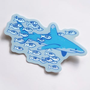 Sticker amis requin et poisson | Cadeau requin pointes blanches pour amoureux de l'océan et de la faune marine