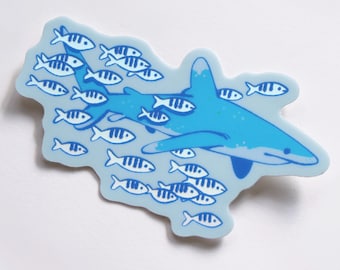 Shark And Fish Friends Sticker | Whitetip Shark Ocean Lover Marine Wildlife Gift