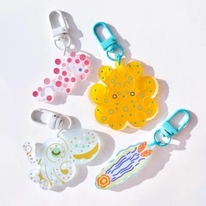 Marine Animals Frosted Acrylic Charms | octopus bobtail squid pygmy seahorse nudibranch keychain