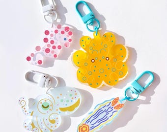 Marine Animals Frosted Acrylic Charms | octopus bobtail squid pygmy seahorse nudibranch keychain
