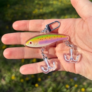 Fischen locken Acryl Charm | Angeln Fischer Tier Schmuckstück Zubehör