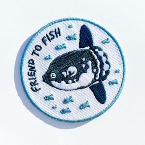Friend To Fish Embroidered Patch | Ocean Sunfish Mola Mola Marine Biologist Gift